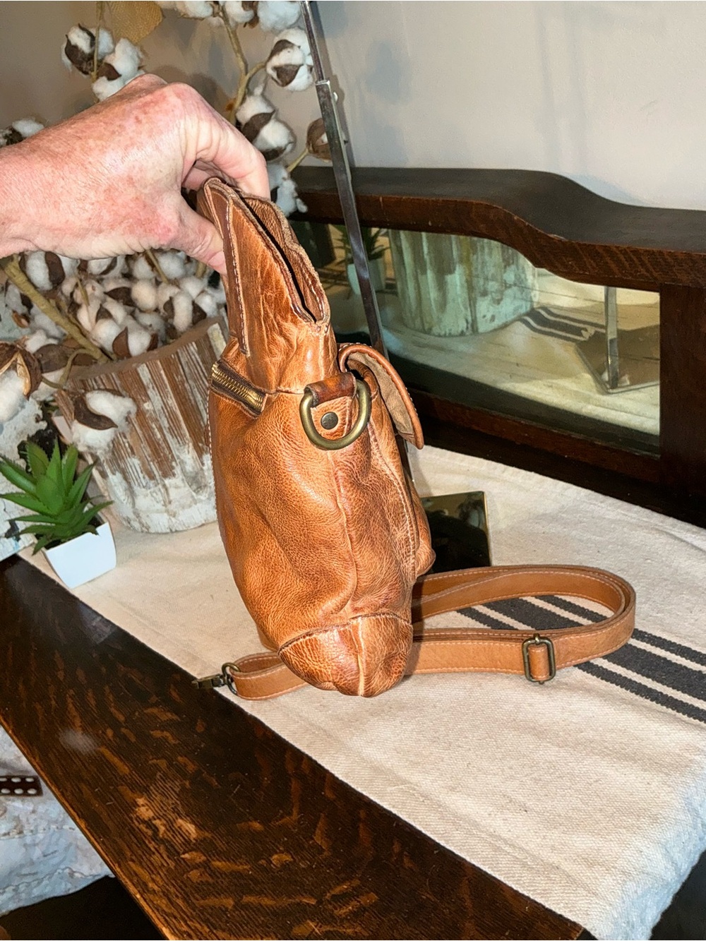 Bed Stu Leather Greenway Handbag Crossbody Bag Tan Rustic MSRP $265 - Picture 7 of 13